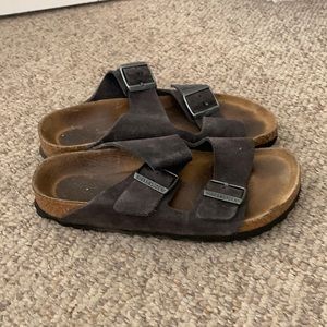 Birkenstock grey suede Arizona strappy softbed sandals 6
